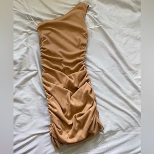 SHEIN shoulder off dress (tan)